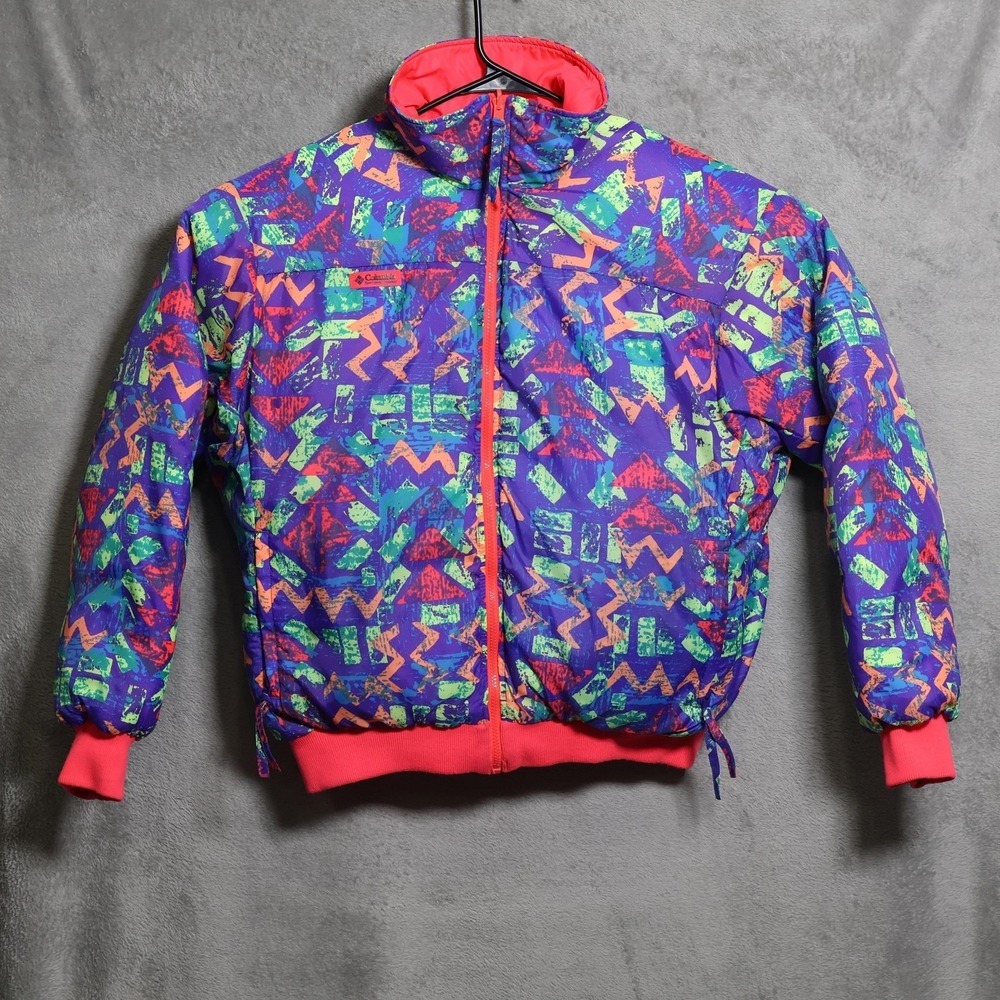 Columbia Reversible Down Puffer Jacket Mens Large Pink Purple Down Vintage 90s